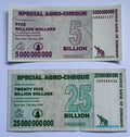 Zimbabwe 5 , 25 , 50 , 100 Billion Dollars Special Agro-Cheque  2008 Used 4 PCS