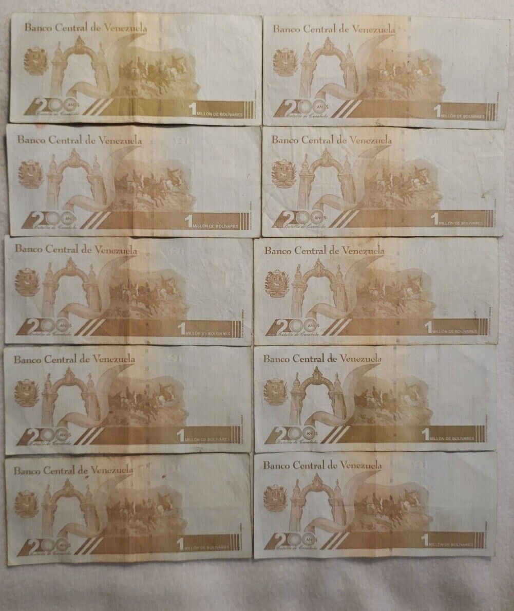 10xVENEZUELA One Million Bolivares note Used - worldbanknote