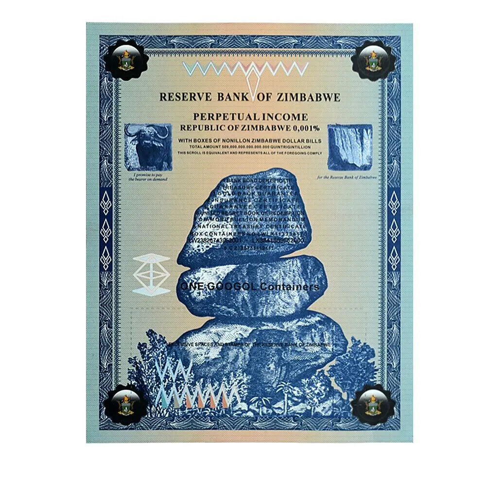 Zimbabwe ONE GOOGOL Containers Banknotes Paper Money Notes UNC