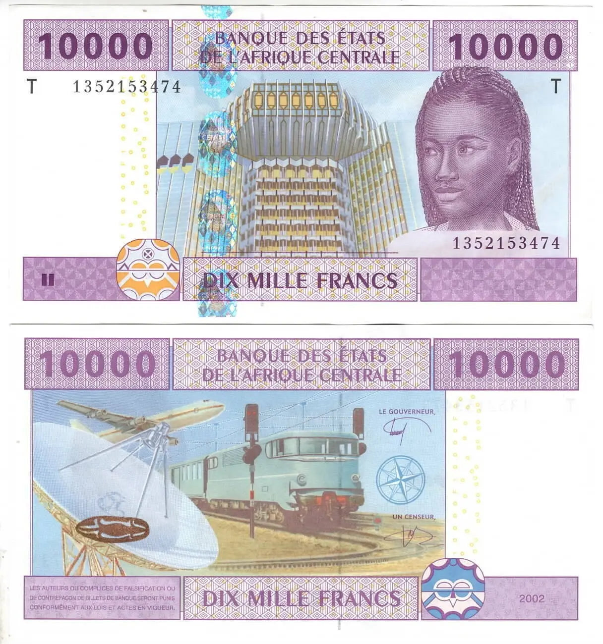 CCONGO 10000 Central CFA Francs UNC Banknote (2002) P-110T