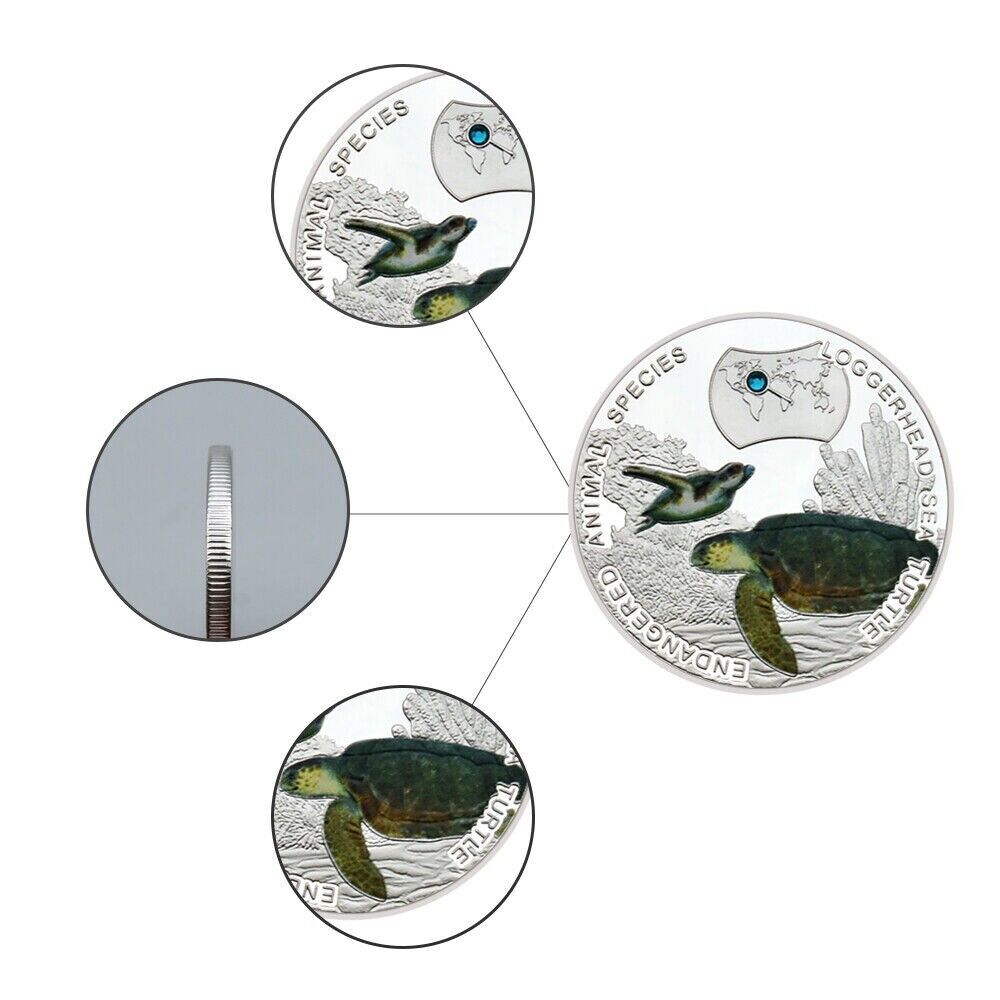 Art Crafts Endangered Animal Species Loggerhead Sea Turtle Silver Plated Coins - worldbanknote