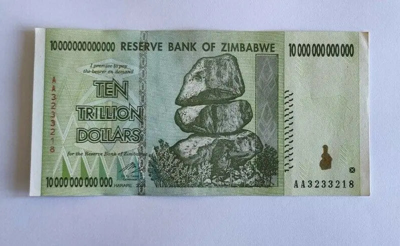 Zimbabwe 10 Trillion Dollars 2008 AA prefix   in  very fine condition