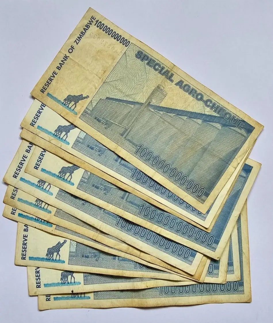 40 X 100 billion special agro cheque Zimbabwe dollar notes. used.