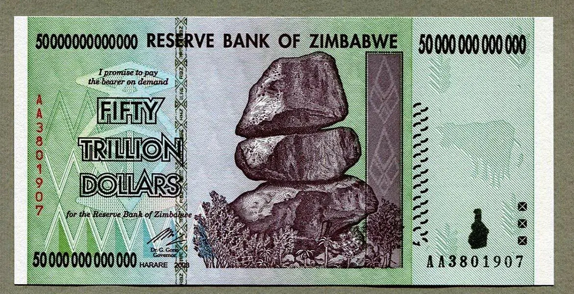 ZIMBABWE 50 TRILLION Dollar Banknotes AUTHENTIC AA Prefix Almost Uncirculated 