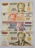 Set of 4 turkey banknotes: 5, 10 , 1 millon and 5 million lira (1997 to 2005) VF