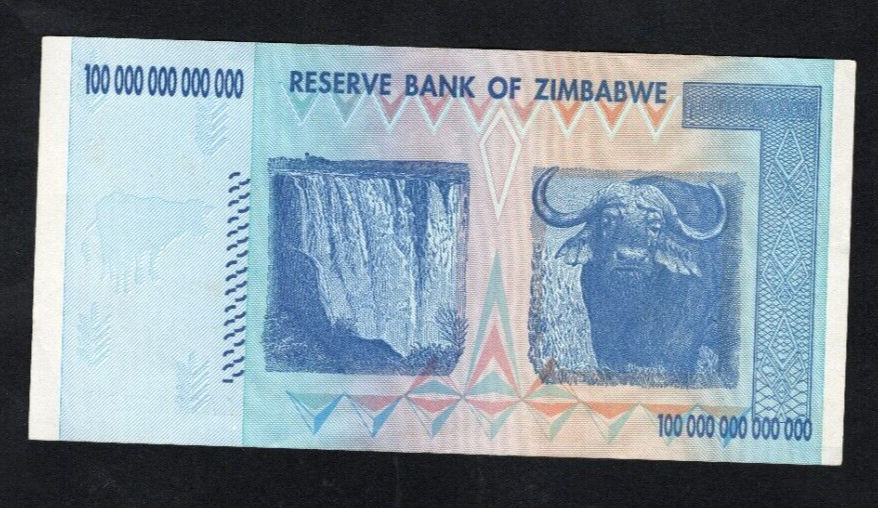Zimbabwe 100 Trillion Dollar banknote. Genuine, AUNC AA Serial Number UV checked - worldbanknote