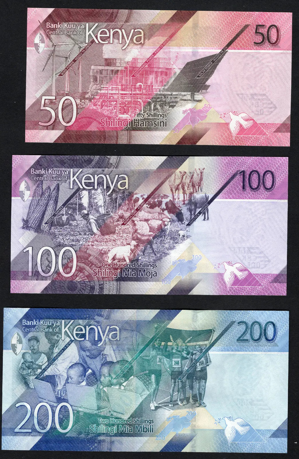 KENYA  set of 5 notes: 50,100,200, 500, 1000  SHILLINGS 2019/2024 UNC