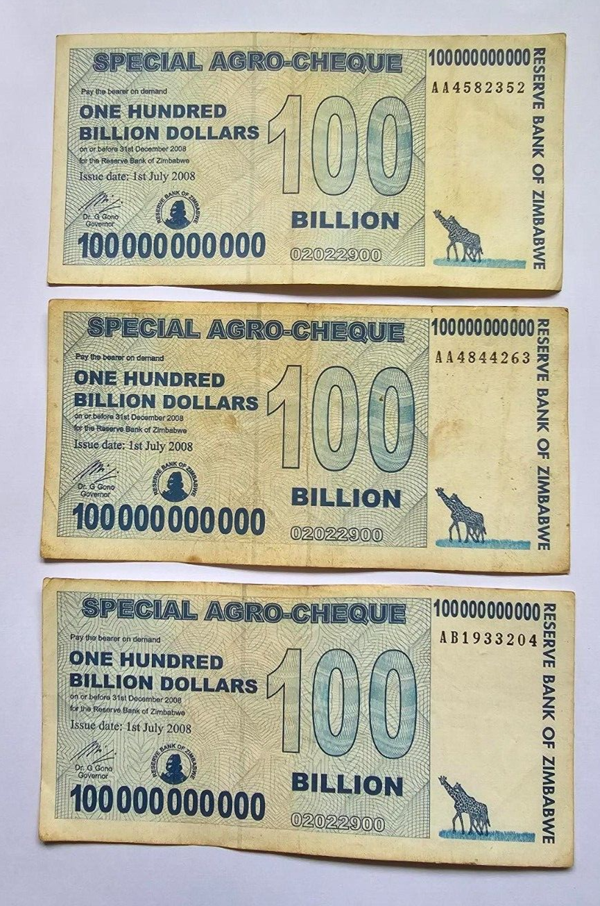 Zimbabwe 6x 100 Billion Dollars 2008 Well Used /Damaged - worldbanknote