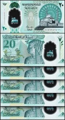 5x2023 Egypt 20 Pounds Banknote UNC P82 Polymer