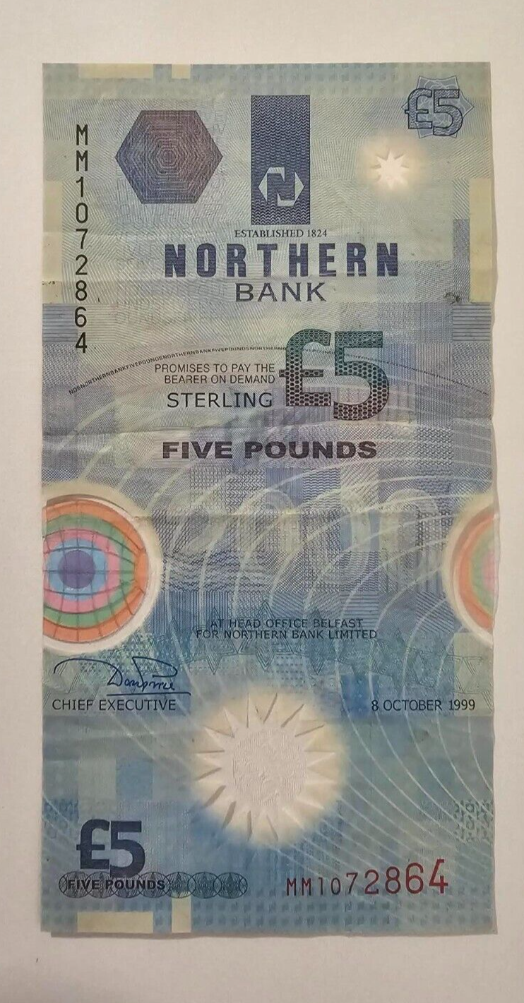 Northern Bank £5 five pound banknote plastic polymer space shuttle Used/ref d21 - worldbanknote
