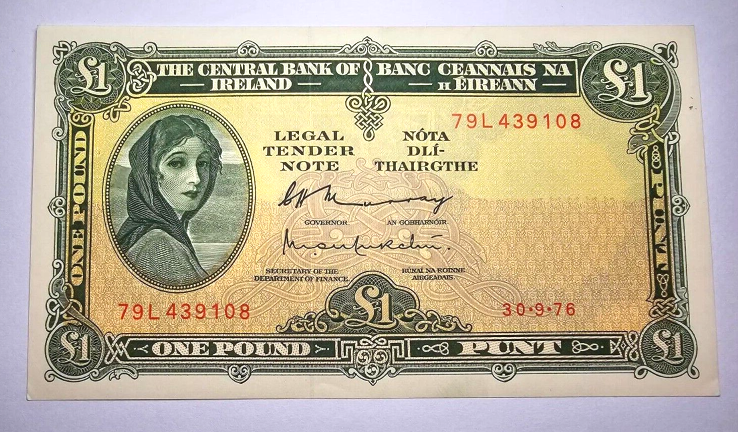 Ireland Lady Lavery 1 pound Note 1976 UNC/B2 - worldbanknote