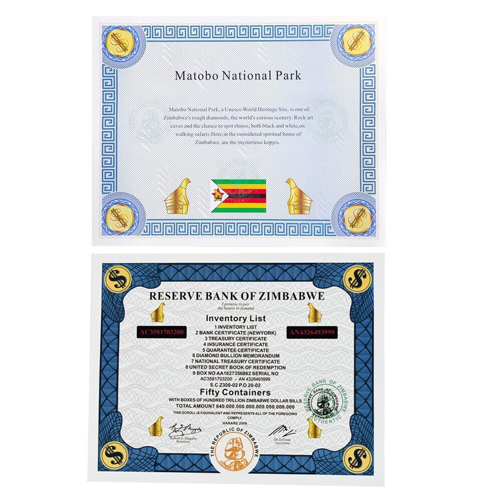 Zimbabwe :Inventory List: Fifty Containers certificates - worldbanknote