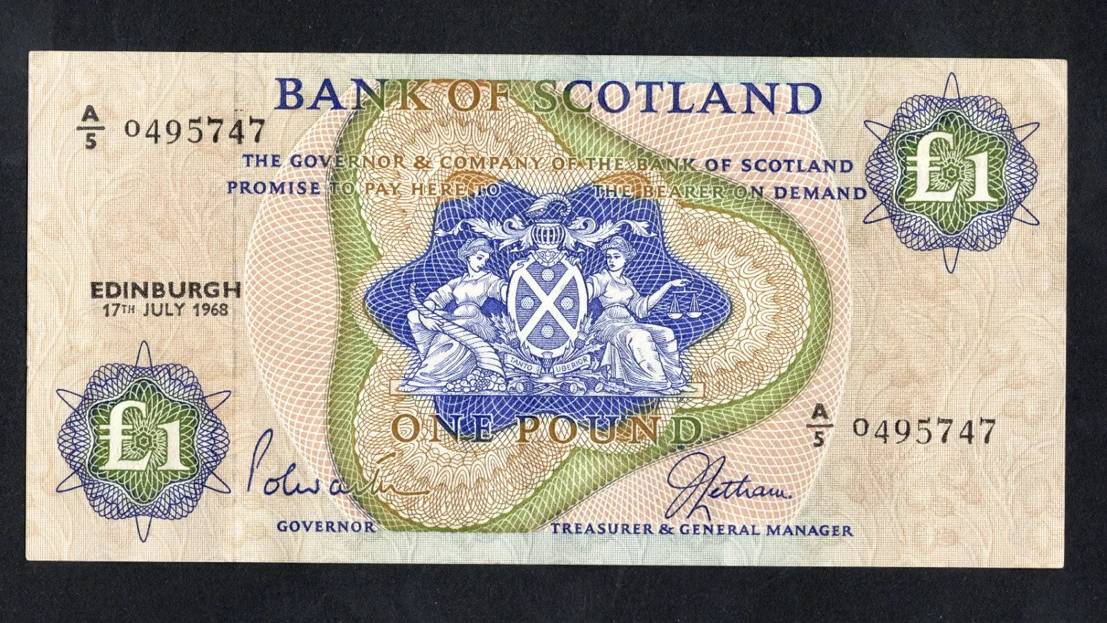 BANK OF SCOTLAND £1 One Pound Banknotes 1968/69by Year & Prefix See Menu/REF D4