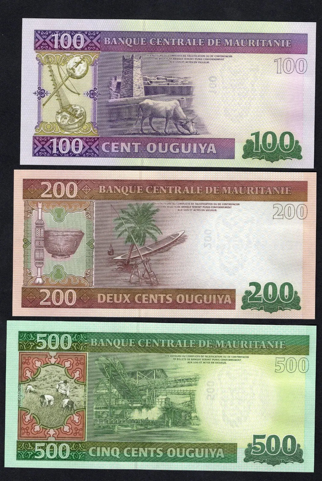 5 PcsmMauritania Set 100 200 500 1000 2000 Ouguiya 2011-2015 UNC P16/17/18/19/20