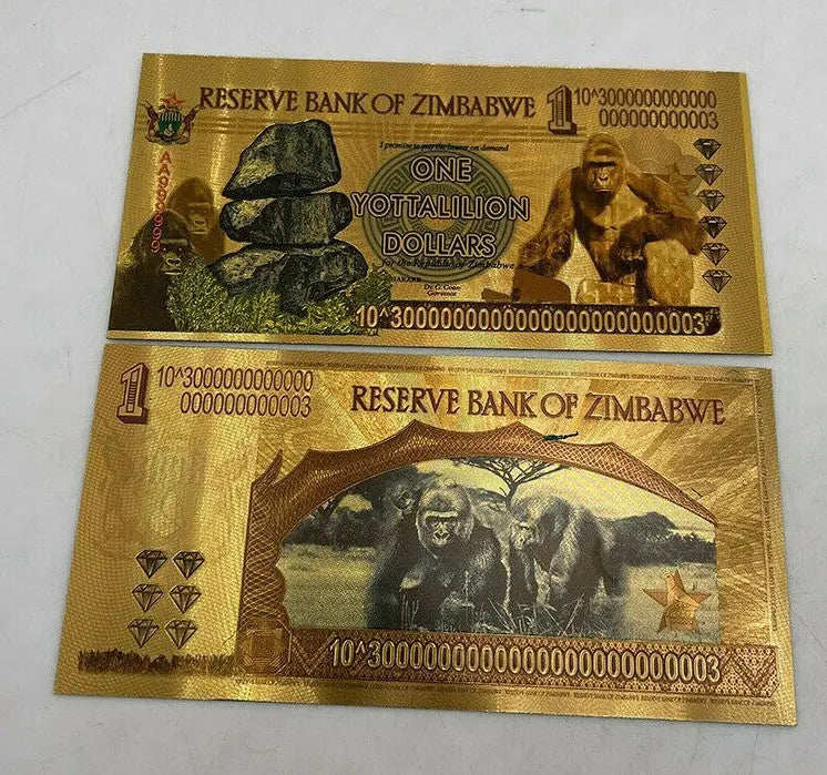 Zimbabwe one yottalillion Dollars Gold Foil Banknote 100 Trillion Series