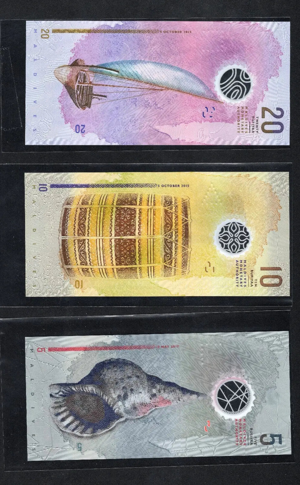 SET Maldives, 5-10-20-50-100-500 ufiyaa, 2015-2017, Polymer UNC/c2