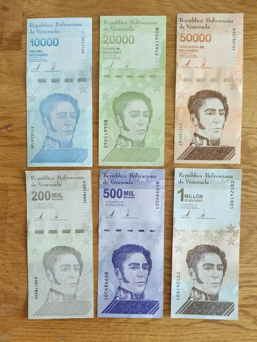 6 Venezuela banknotes- 1 x 10000 / 20000/ 50000 / 200000 / 500000/ 1000000 