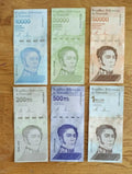 6 Venezuela banknotes- 1 x 10000 / 20000/ 50000 / 200000 / 500000/ 1000000 