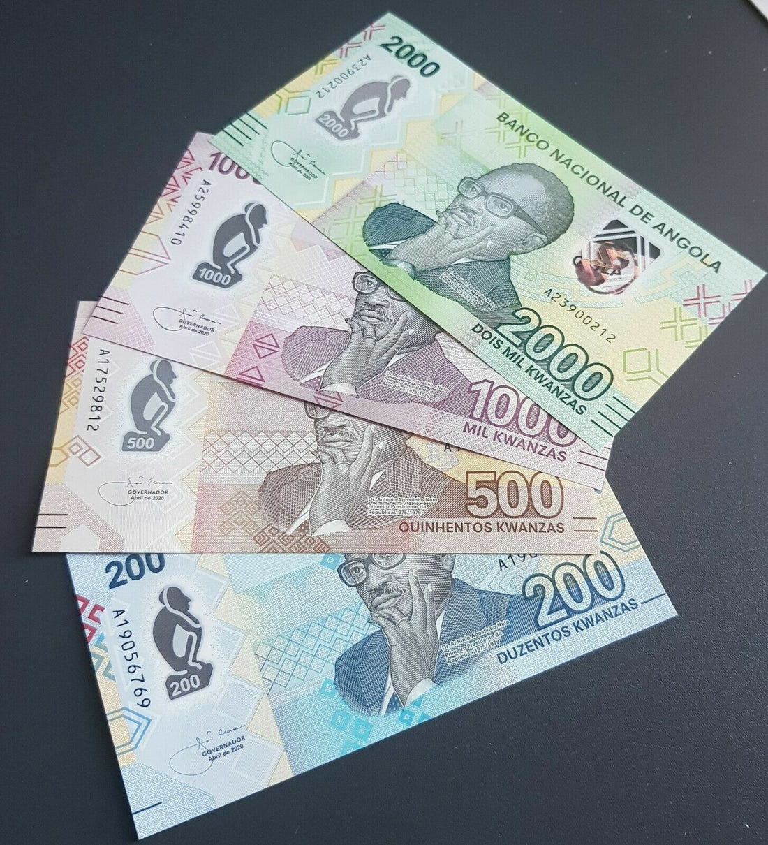 UNC Angola Polymer Banknote Set 200 500 1000 2000 Kwanzas 2020 - worldbanknote