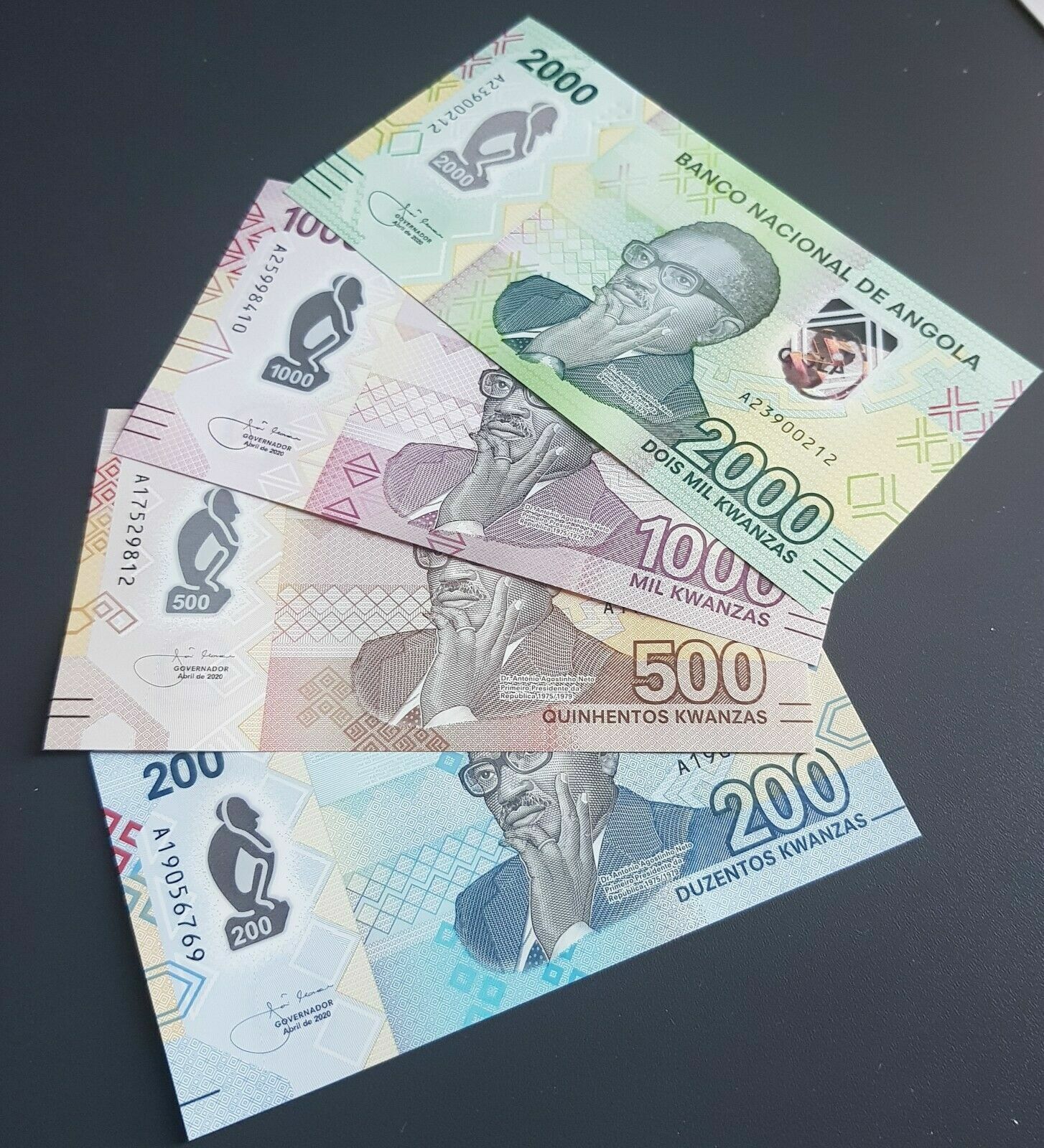 UNC Angola Polymer Banknote Set 200 500 1000 2000 Kwanzas 2020 - worldbanknote