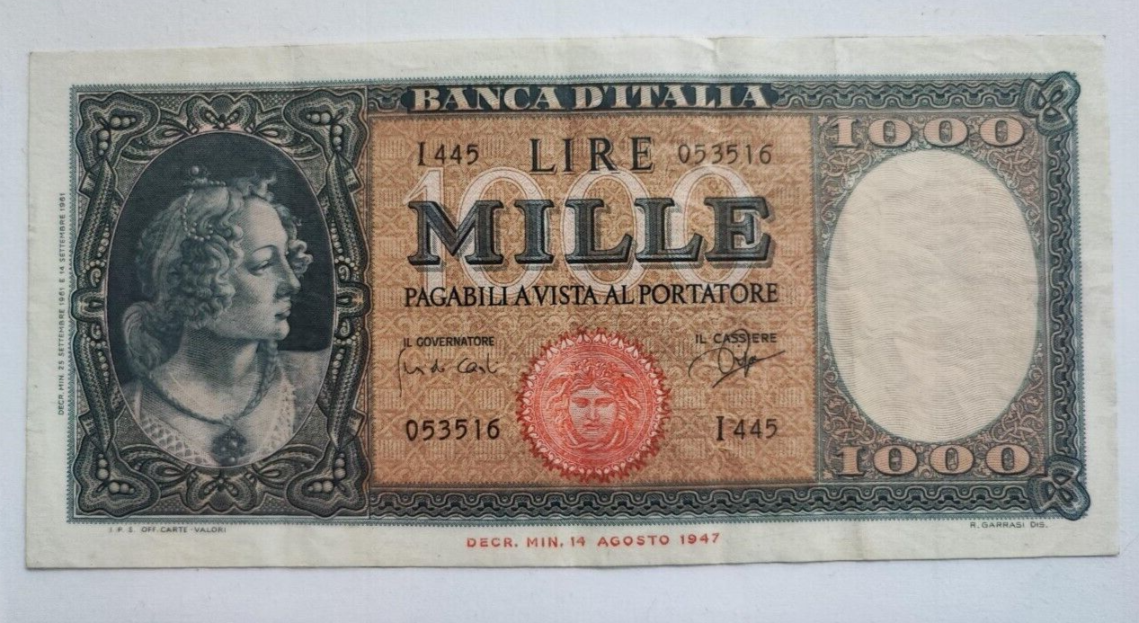 Italy 1000 LIRE Banknote 1961 In Very Fine Condition - worldbanknote