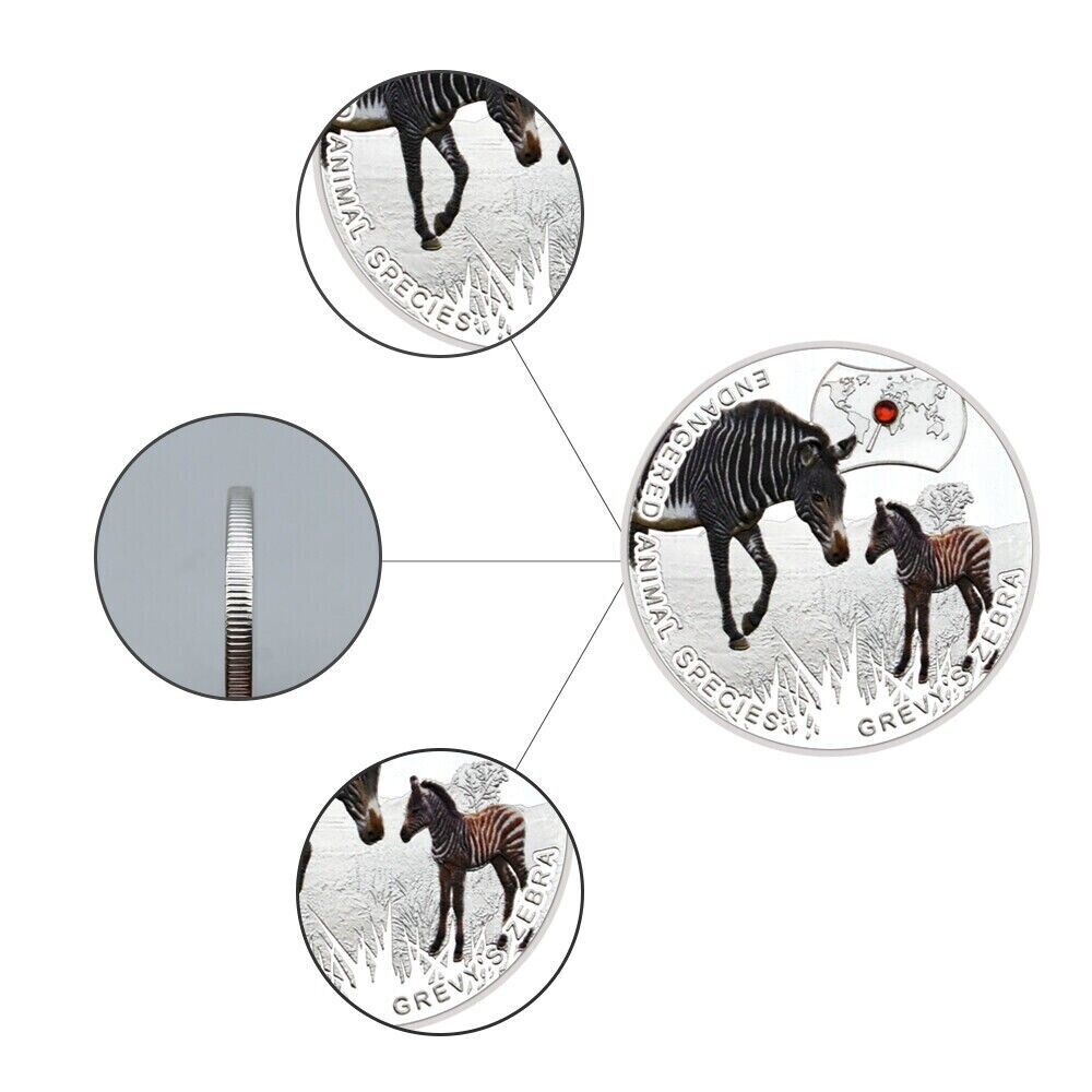 Souvenir Gifts Endangered Animal Species Grevy's Zebra Silver Plated Coin - worldbanknote