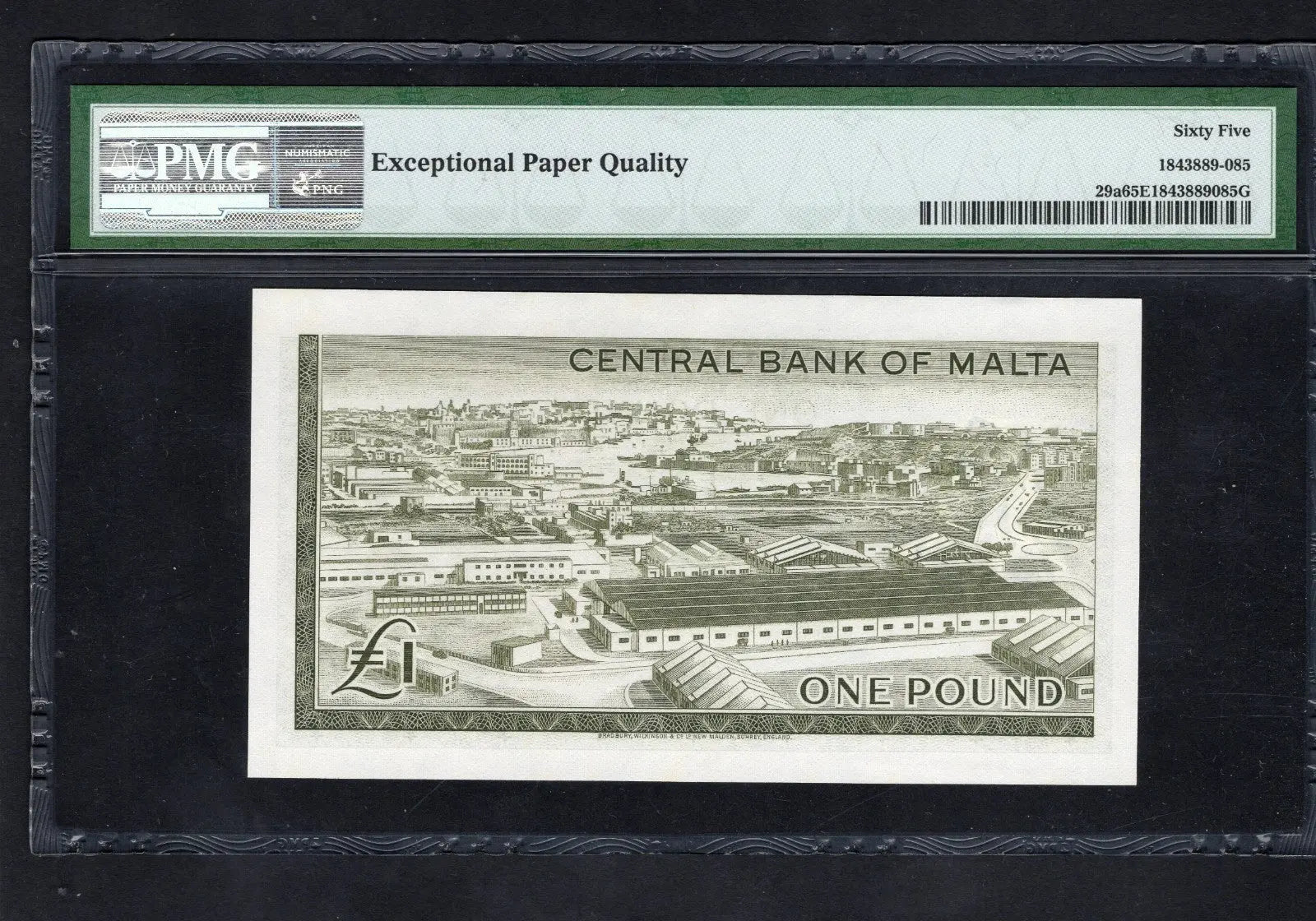 BACK OF Malta 1 Pound Banknote 1967 First Run Low Serial Number P29a PMG65 EPQ