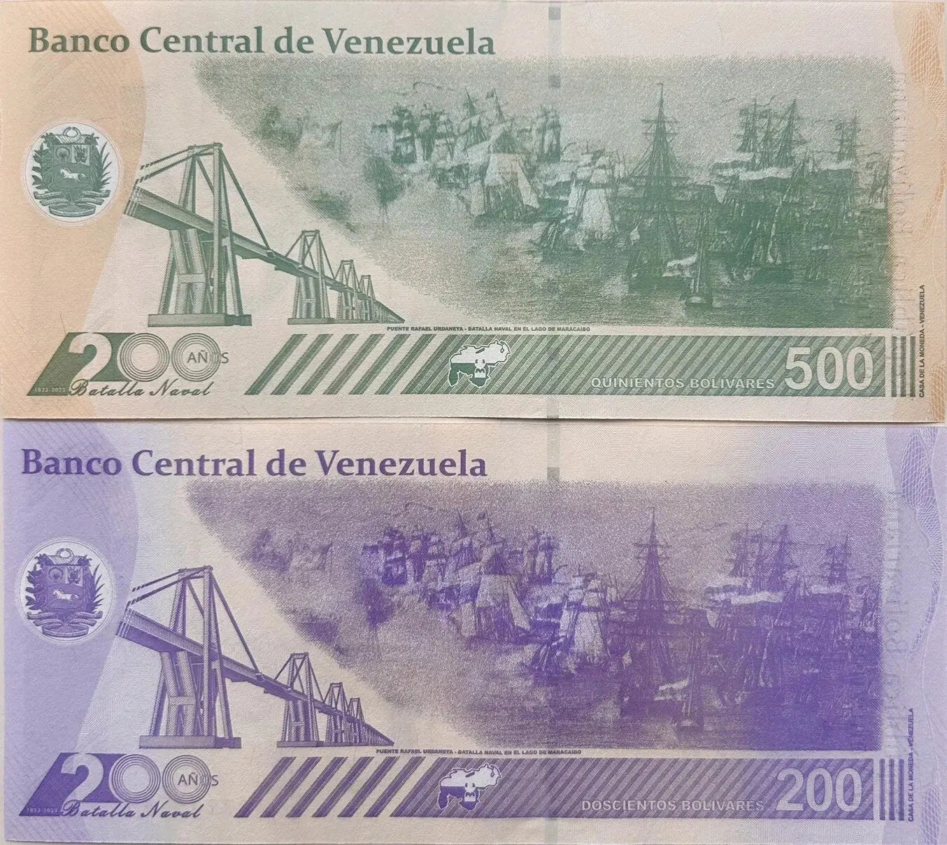 REVERSE OF 200 BOLIVARES  and 500 BOLIVARES  2023 /2024 VENEZUELA UNC