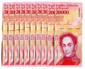 VENEZUELA BOLIVARES 10 X 20000 (20,000) P-NEW UNC LOT 10 PCS Total