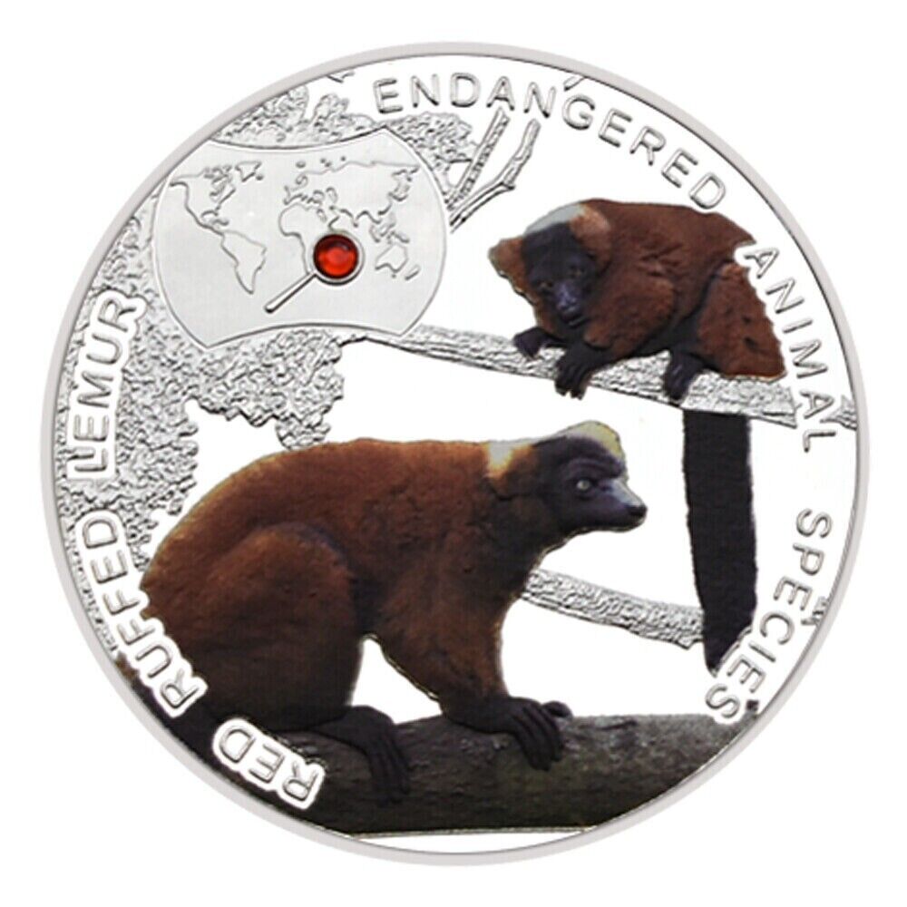 Endangered Animal Species Zambia Red Ruffed Lemur Silver Plated Coins - worldbanknote