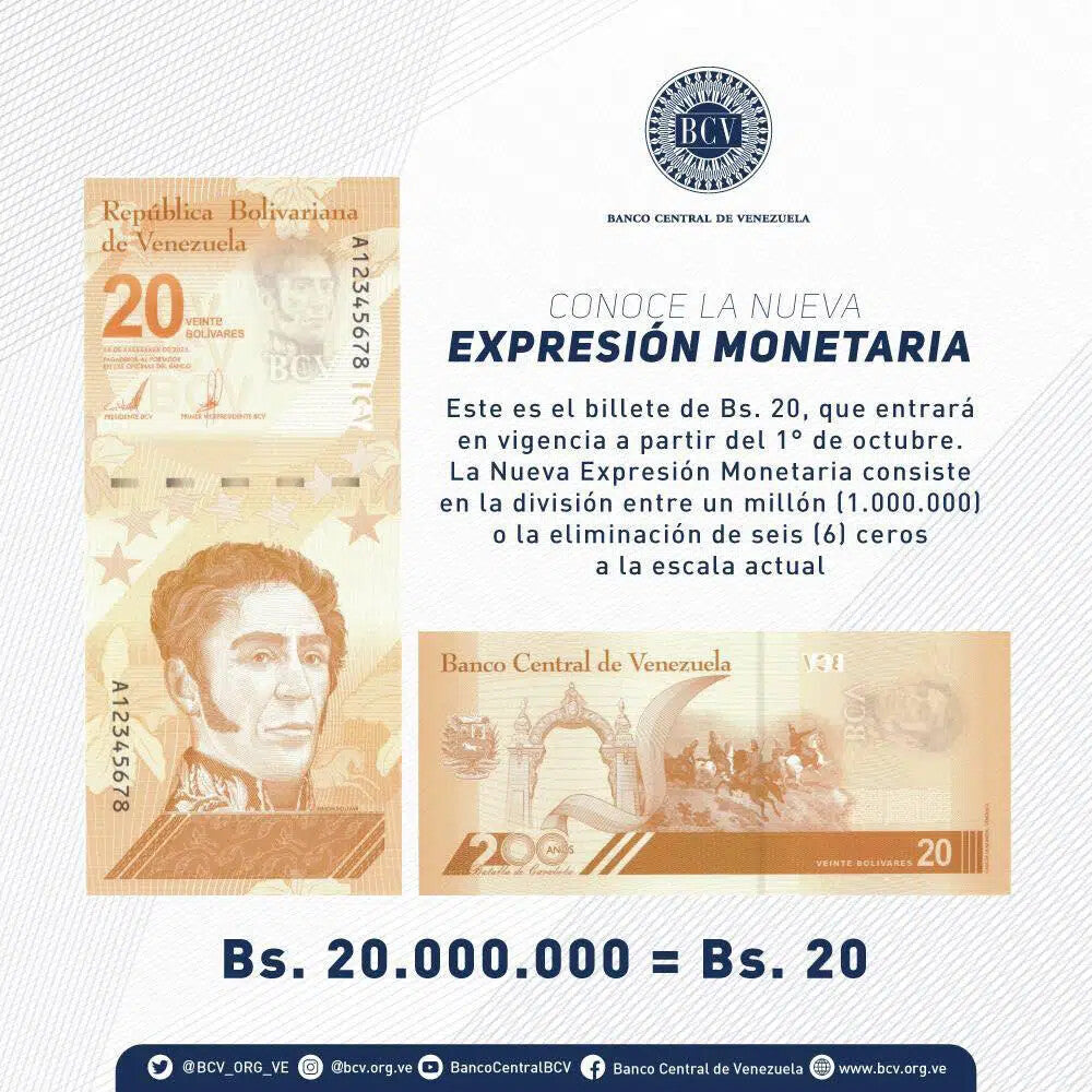 10 PCS VENEZUELA 20 BOLIVARES DIGITALES, 2021 UNC  (20.000.000 BOLIVARES)
