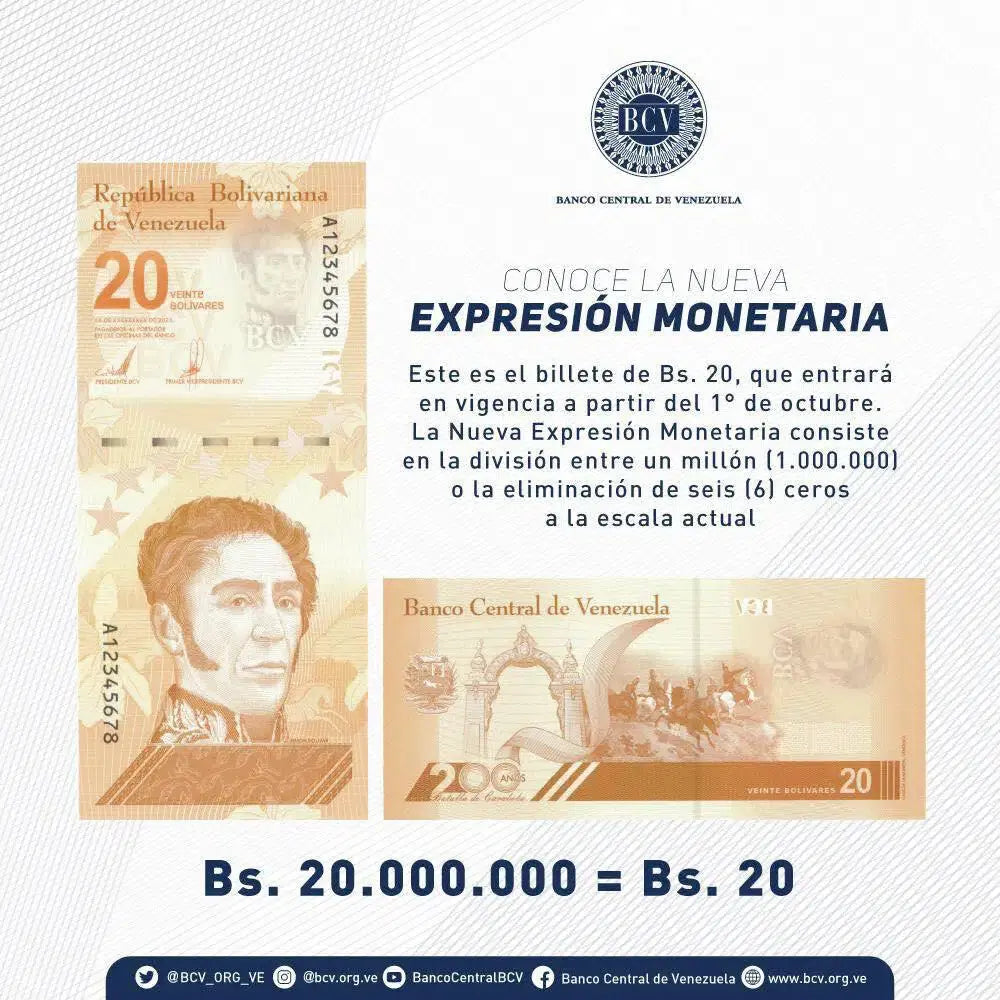 10 PCS VENEZUELA 20 BOLIVARES DIGITALES, 2021 UNC  (20.000.000 BOLIVARES)