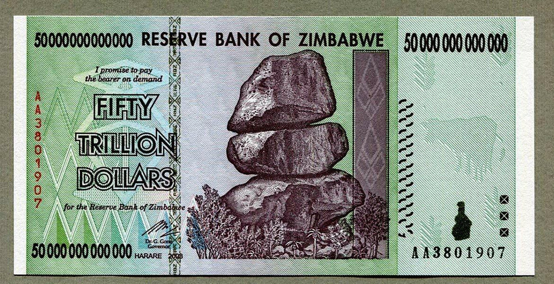 ZIMBABWE 50 TRILLION Dollar Banknotes AUTHENTIC GENUINE P90 AA Prefix - worldbanknote