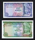 front of Malaysia 2 PCS Set: 1 & 5 Ringgit (1967/1976) AUNC/D15