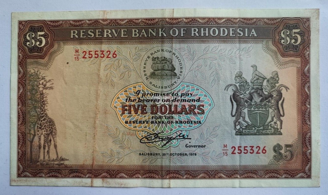 Rhodesia 5 Dollar 1978 Used - worldbanknote