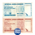 Zimbabwe 50, 100 Billion Dollars And Special Agro Cheque, 2008 Circulated.