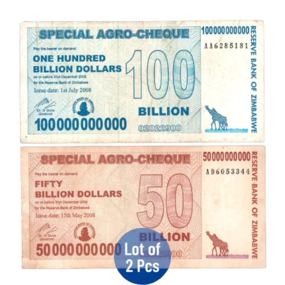Zimbabwe 50, 100 Billion Dollars And Special Agro Cheque, 2008 Circulated.