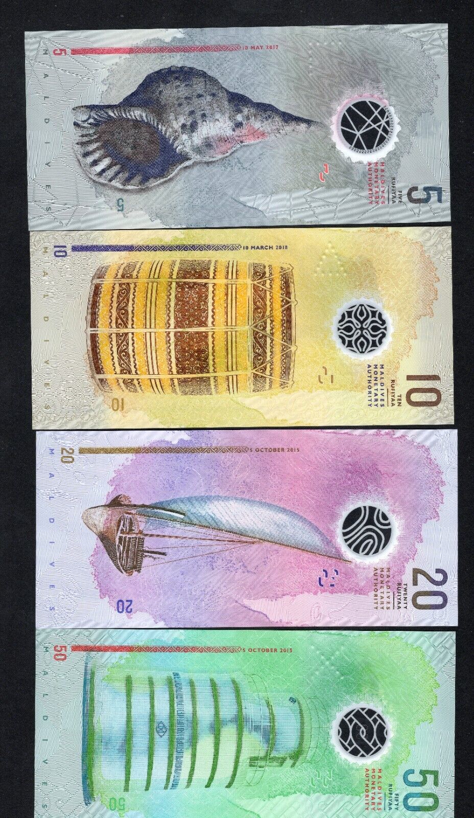 SET Maldives, 5-10-20-50-100-500-1000 Rufiyaa, 2015-2017, Polymer UNC/c2 - worldbanknote