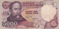 BANK OF COLOMBIA , 5000 PESOS 1986 VF/ ref d2