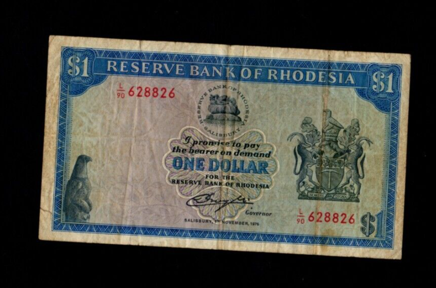 RESERVE BANK OF RHODESIA 1 DOLLAR 1976 BANKNOTE F/REF D2 - worldbanknote