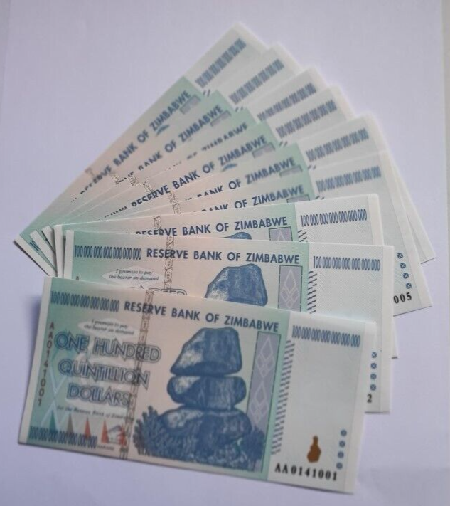 10xZimbabwe 100 Quintillion Dollars Banknotes, read description - worldbanknote