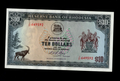 RESERVE BANK OF RHODESIA 10 DOLLARS 1975 BANKNOTE EF/REF D3 - worldbanknote