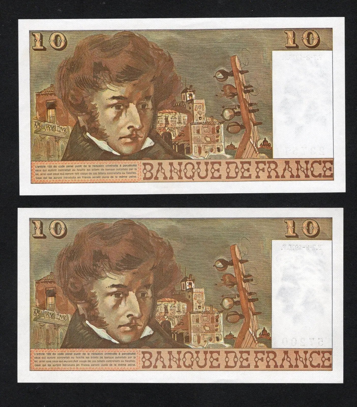 back of 2XFrance 10 Francs 1975 UNC/D11