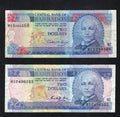 2xCentral Bank of BARBADOS  - $2 Dollars Banknote VF/C1
