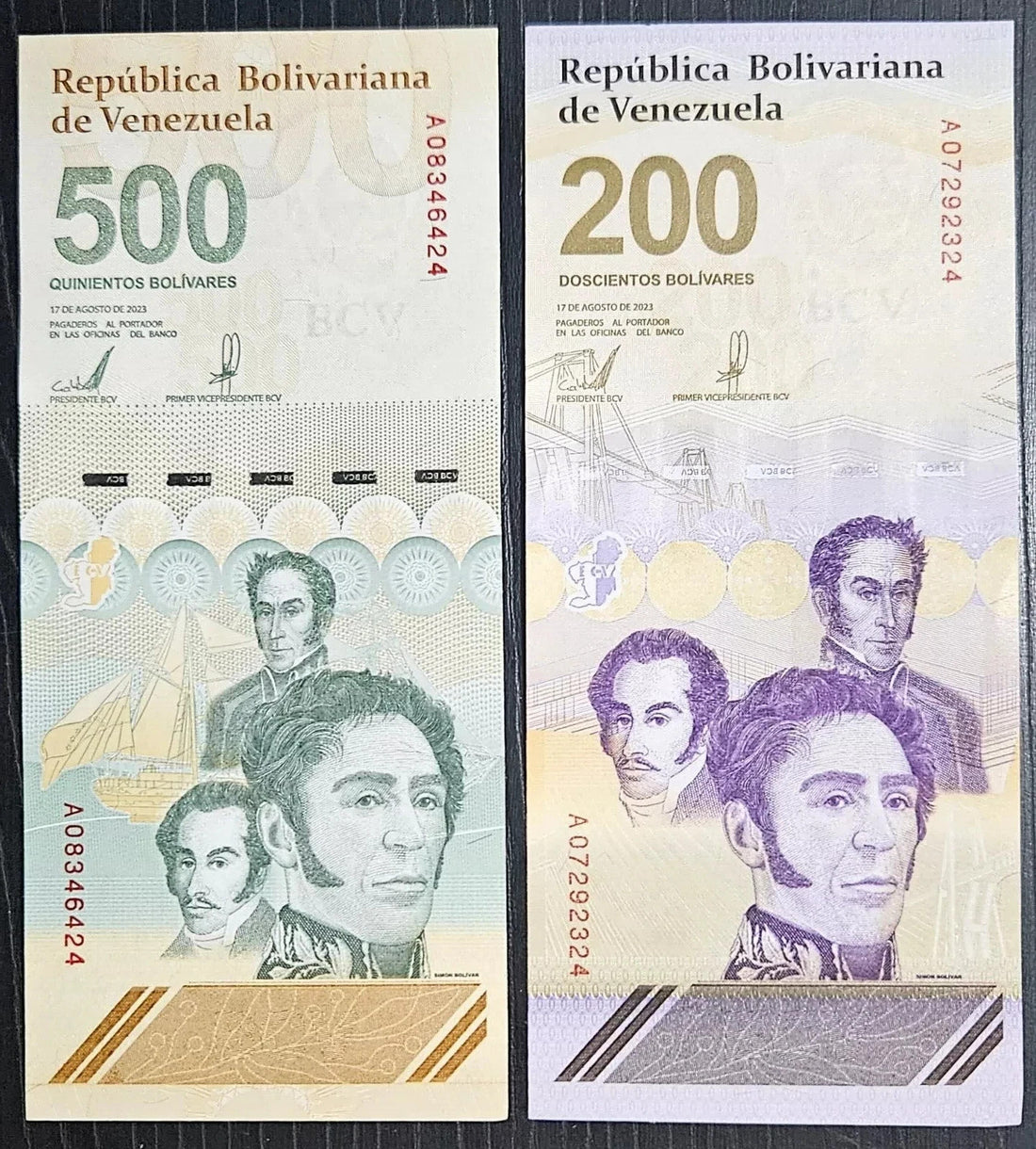 200 BOLIVARES  and 500 BOLIVARES  2023 /2024 VENEZUELA UNC