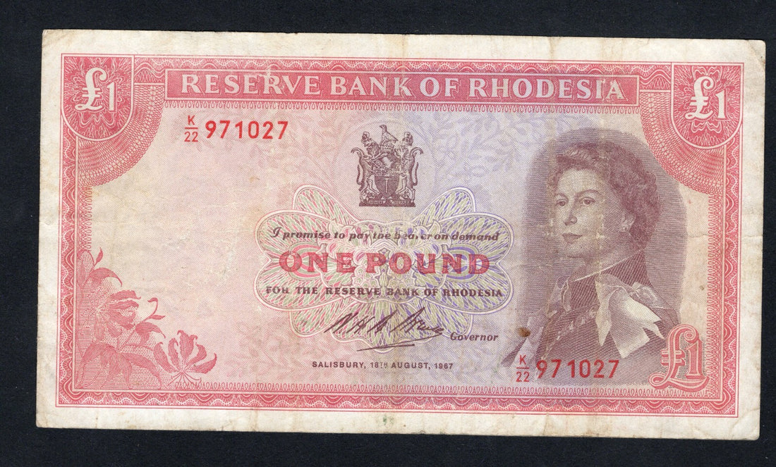 RESERVE BANK OF RHODESIA ONE POUND VERY FINE/ref d11