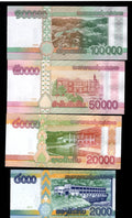 LAOS 4 NOTE SET 2000 ,20000,50000, 100000 KIP 2011/2020 UNC