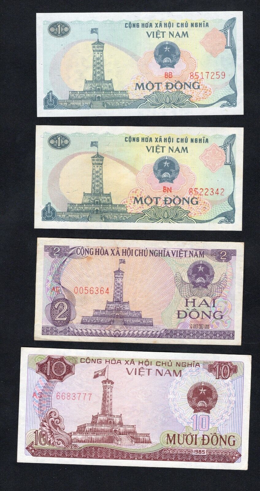 Vietnam 1,1,2,10 dong 1985 Used/ref d5 - worldbanknote
