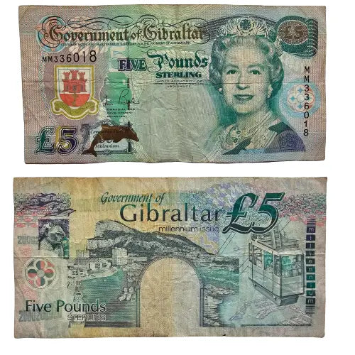 GIBRALTAR, 5 pounds, 2000, QEII, P-29 Millennium Commemorative Used