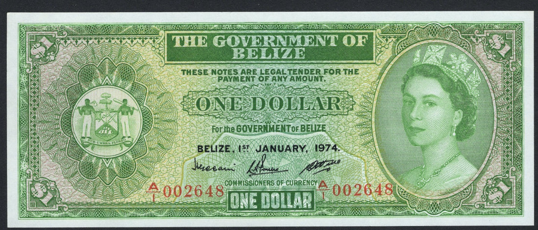 Belize 1 Dollar 1974 A/1 002648 UNC First Run Low Serial/f10